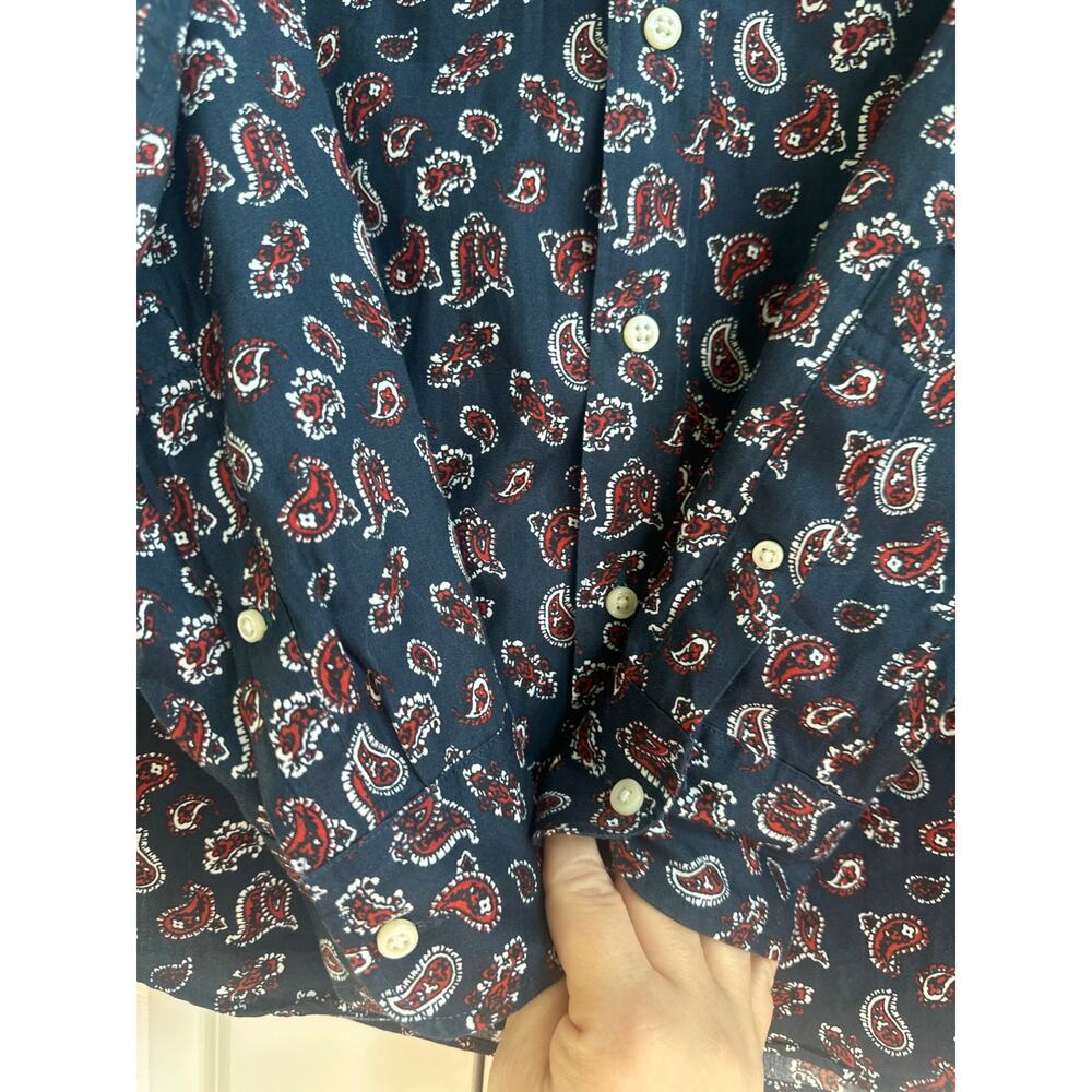J. Crew Men's Slim Fit Blue with Red and White Paisley Print Collar Button Down - Picture 10 of 11